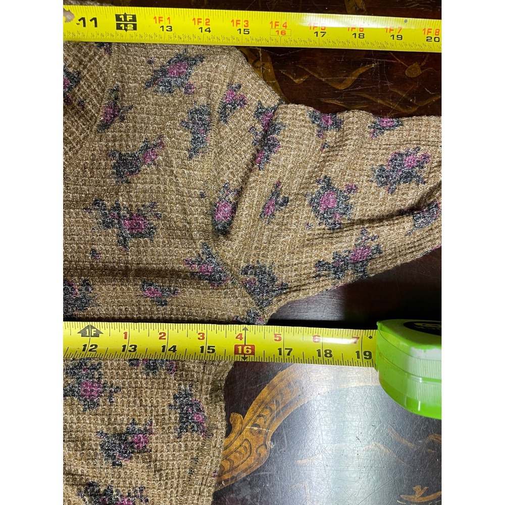 Intimately Free People Brown Floral Waffle Knit Snap Front Thermal Shirt Y2K XL - Picture 9 of 13